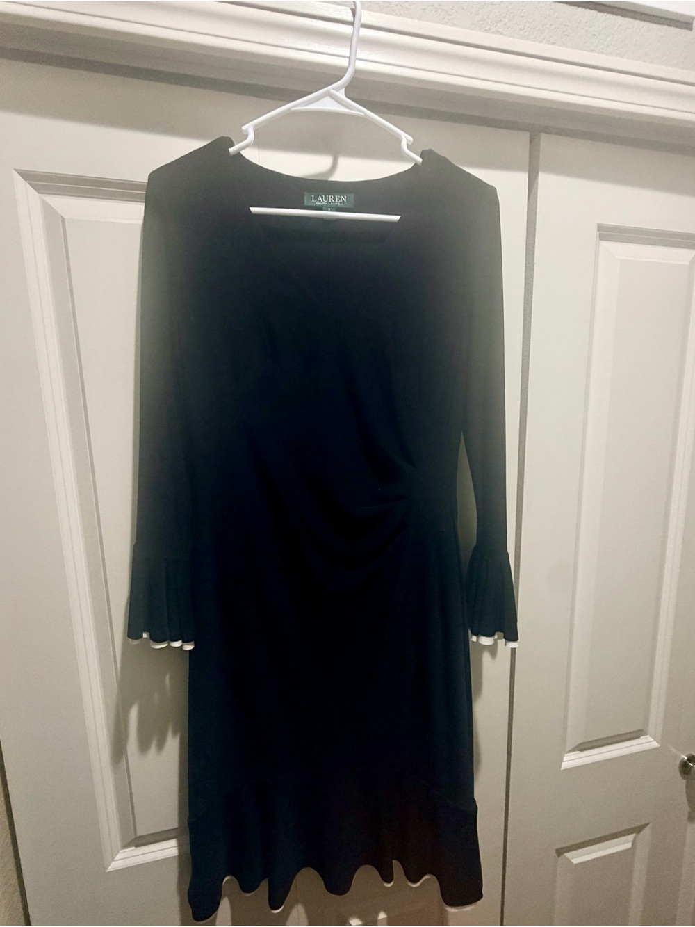 Ralph Lauren Black Midi Dress with Pleated Cuff Detail